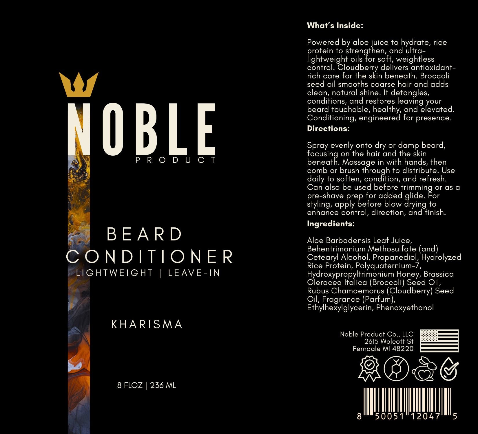 Noble Leave-In Beard Conditioner Spray – 8oz Daily Softener for Coarse Beards with Cloudberry & Broccoli Seed Oil | Limited Edition Kharisma Scent