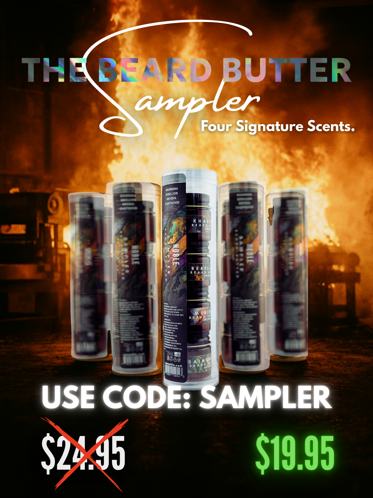 Noble Beard Butter Sampler | 4 Scented Minis – Kharisma, Meridia, Rebellion, Saintwood (0.5 oz Each)