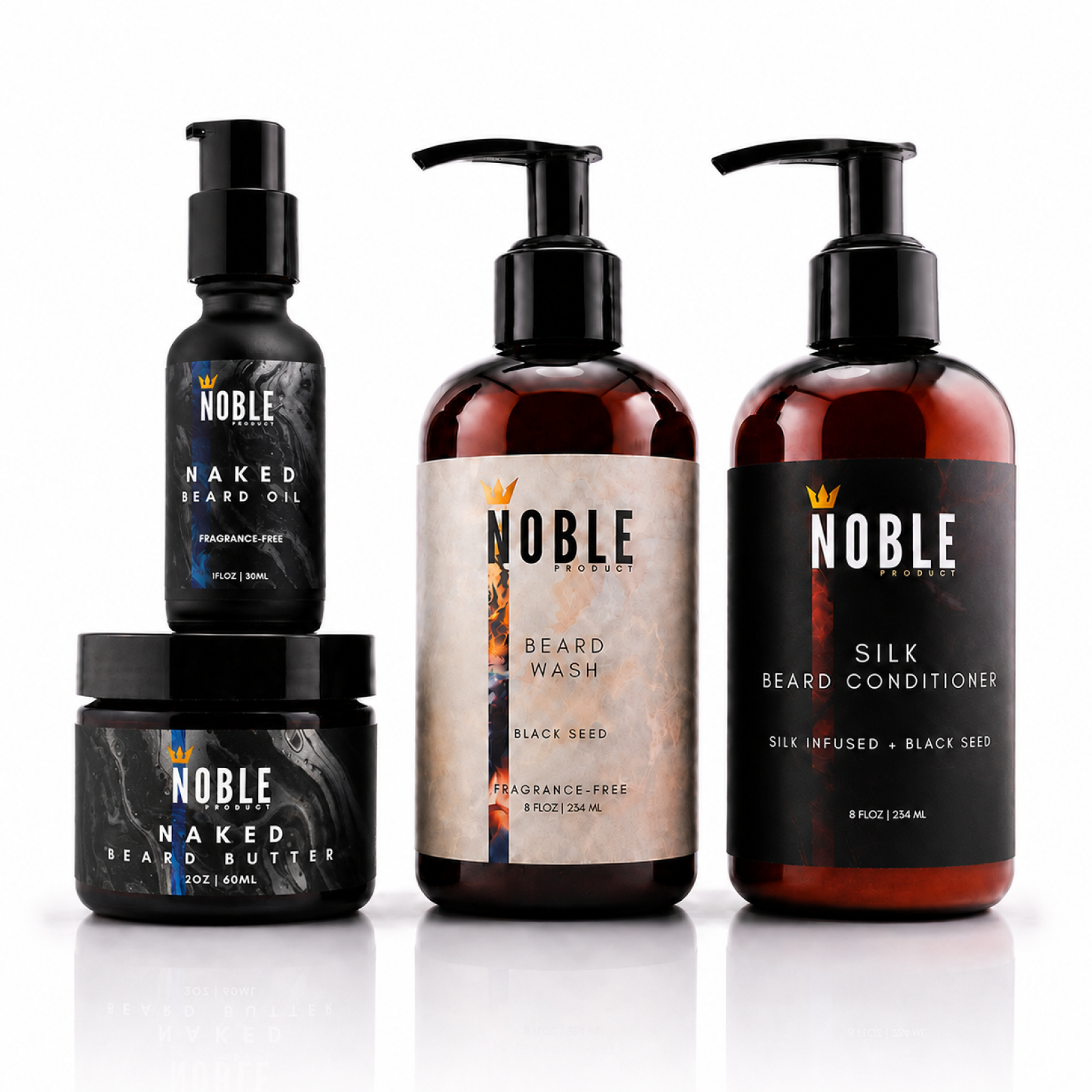 Naked Beard Care System | Silk-Infused Strengthening | 4-Piece Complete Set