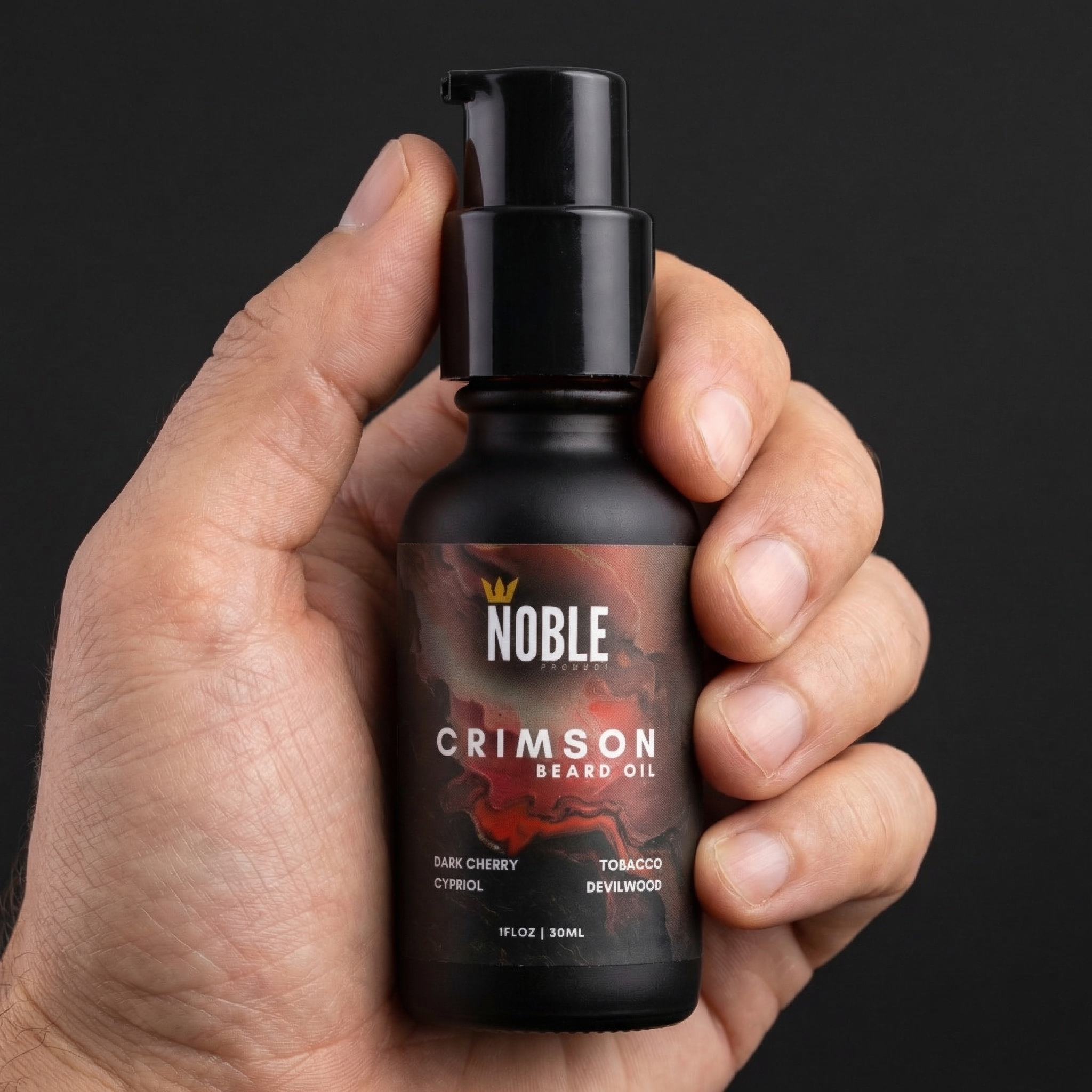 Crimson Beard Oil | 1 oz Lightweight Beard Oil | Dark Cherry Tobacco Cypriol Devilwood