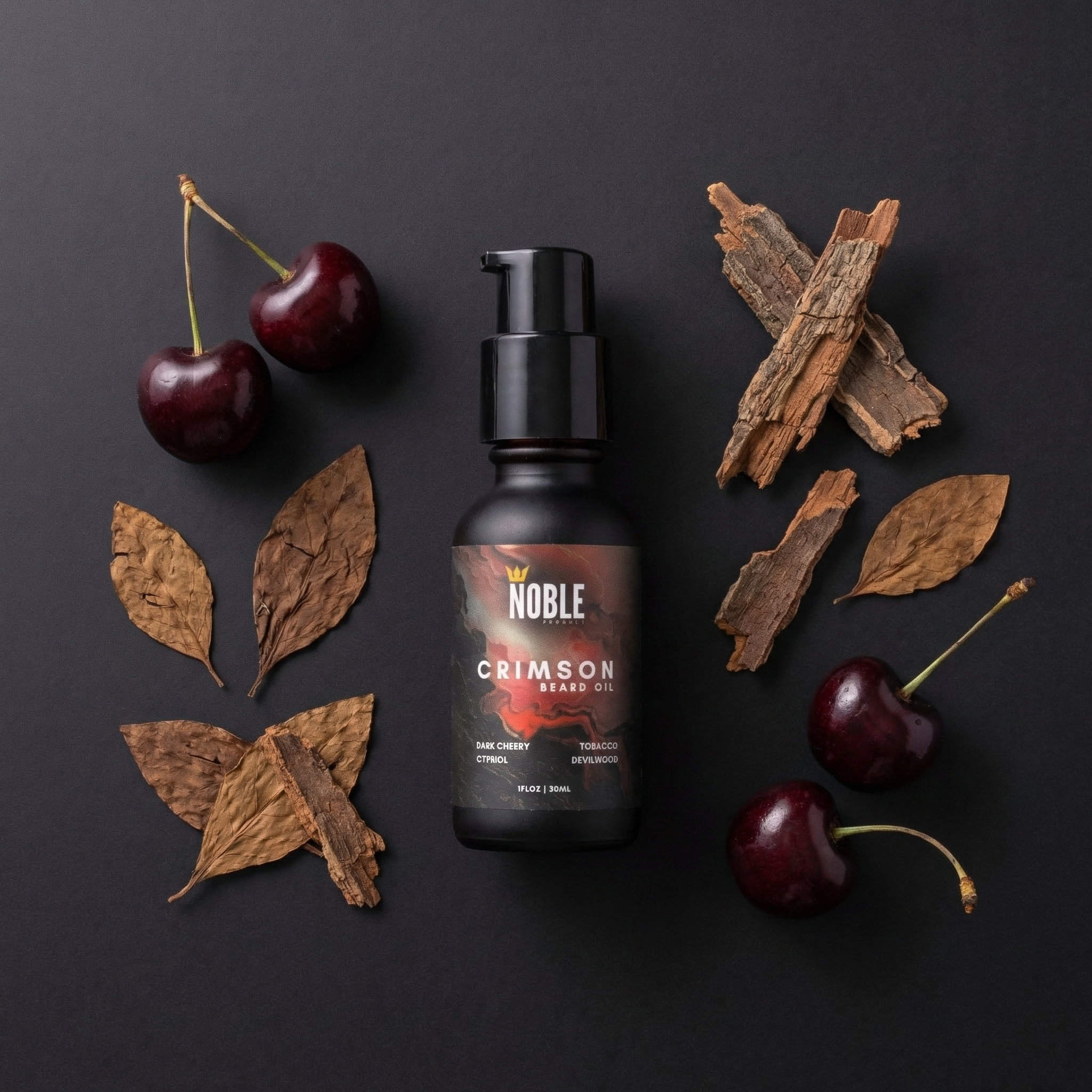Crimson Beard Oil | 1 oz Lightweight Beard Oil | Dark Cherry Tobacco Cypriol Devilwood
