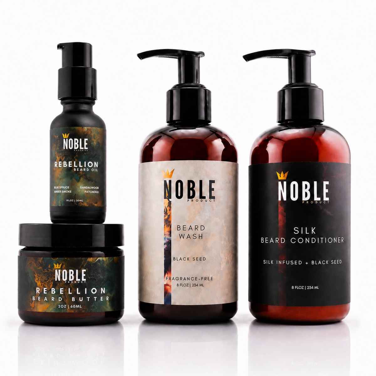 Rebellion Beard Care System | Conditioning | Smoky Oud & Cedar | 4-Piece Set
