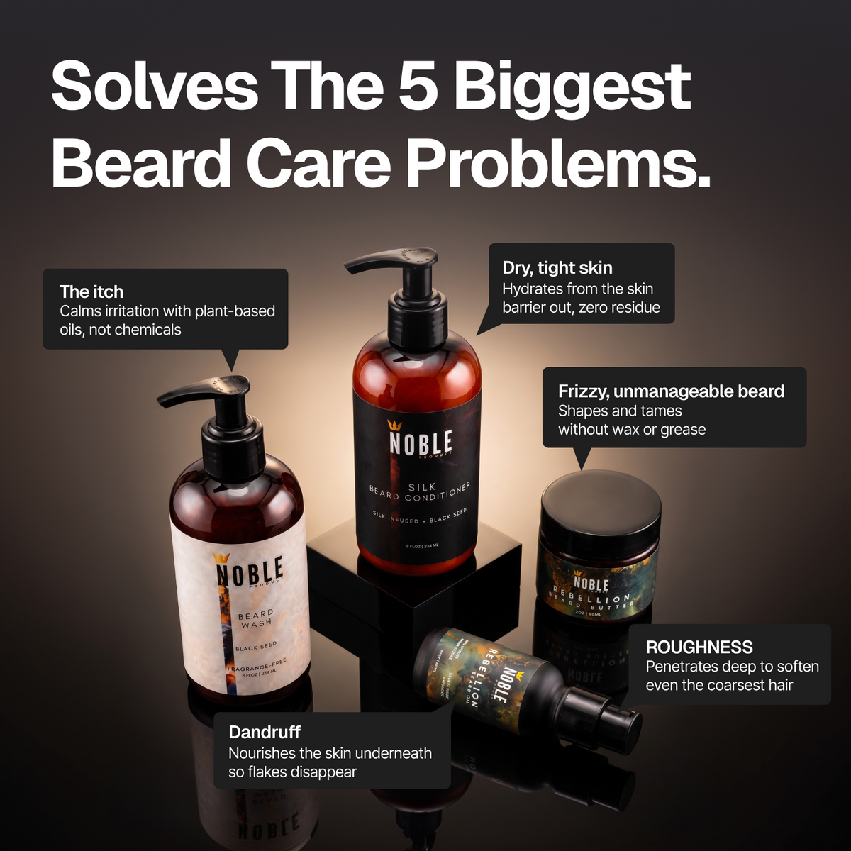 Rebellion Beard Care System | Conditioning | Smoky Oud & Cedar | 4-Piece Set