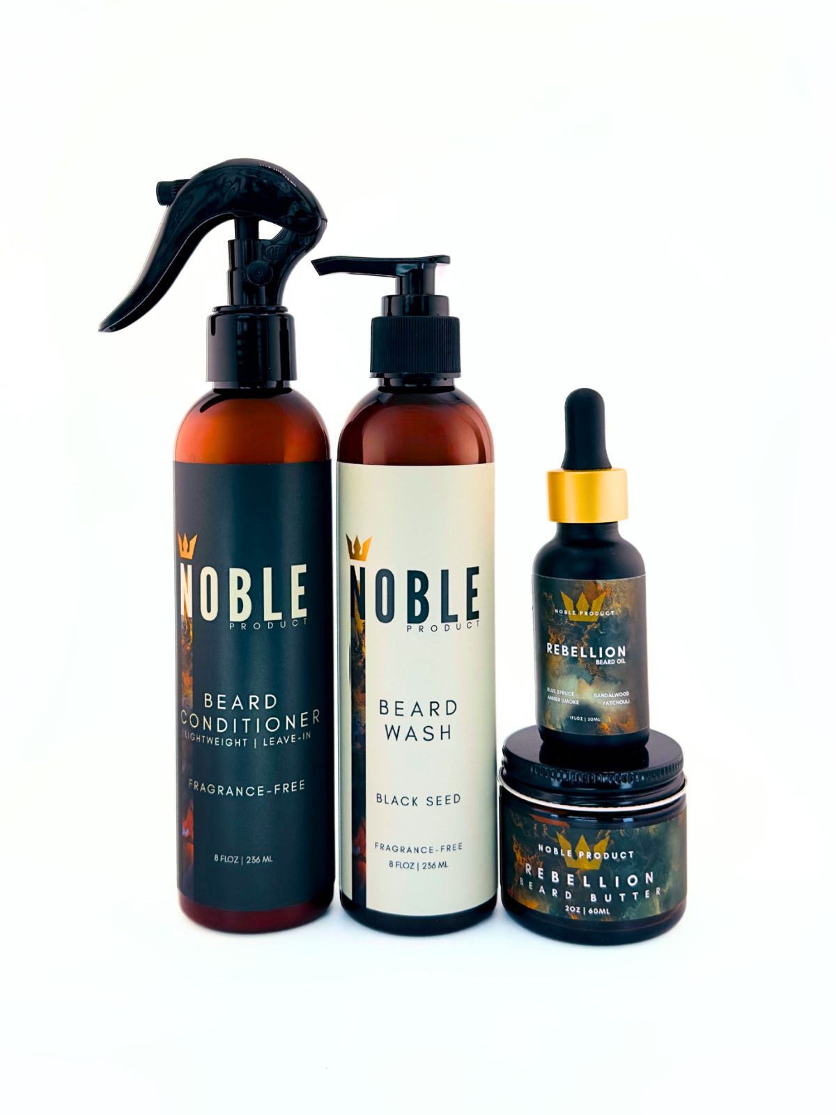 Rebellion Beard Care System – 4-Piece Set with Bold, Smoky-Wood Scent
