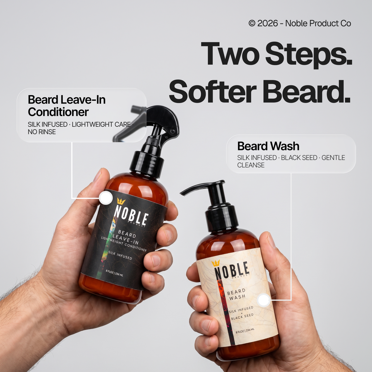 Fragrance-Free Beard Wash & Leave-In Conditioner Combo | Cloudberry + Silk | 8 oz Each