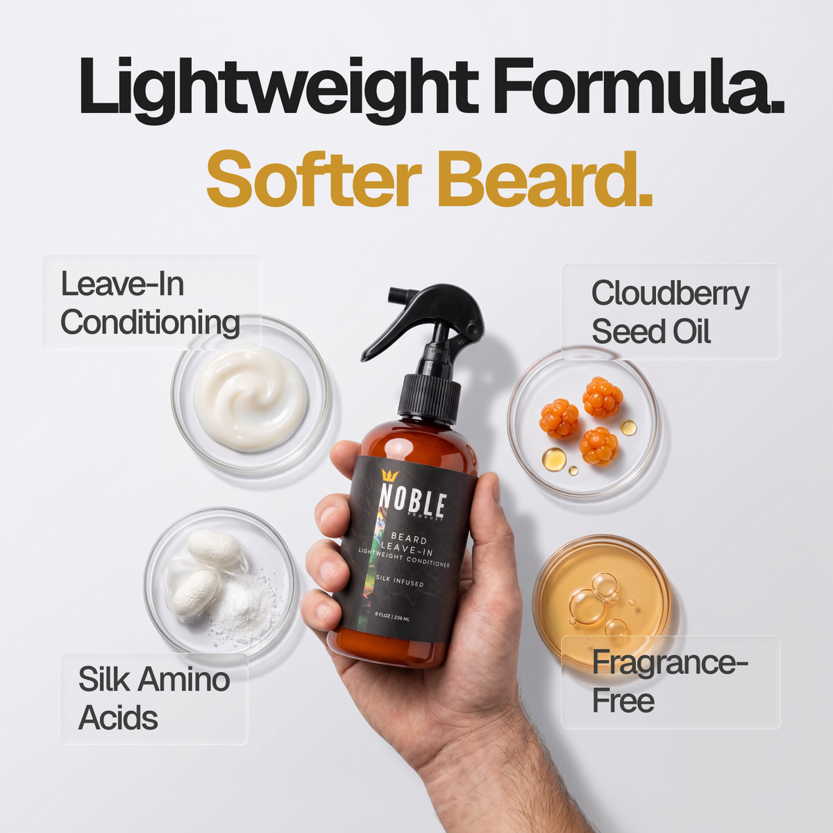 Fragrance-Free Leave-In Beard Conditioner Spray | Cloudberry + Silk Amino Acids | 8 oz