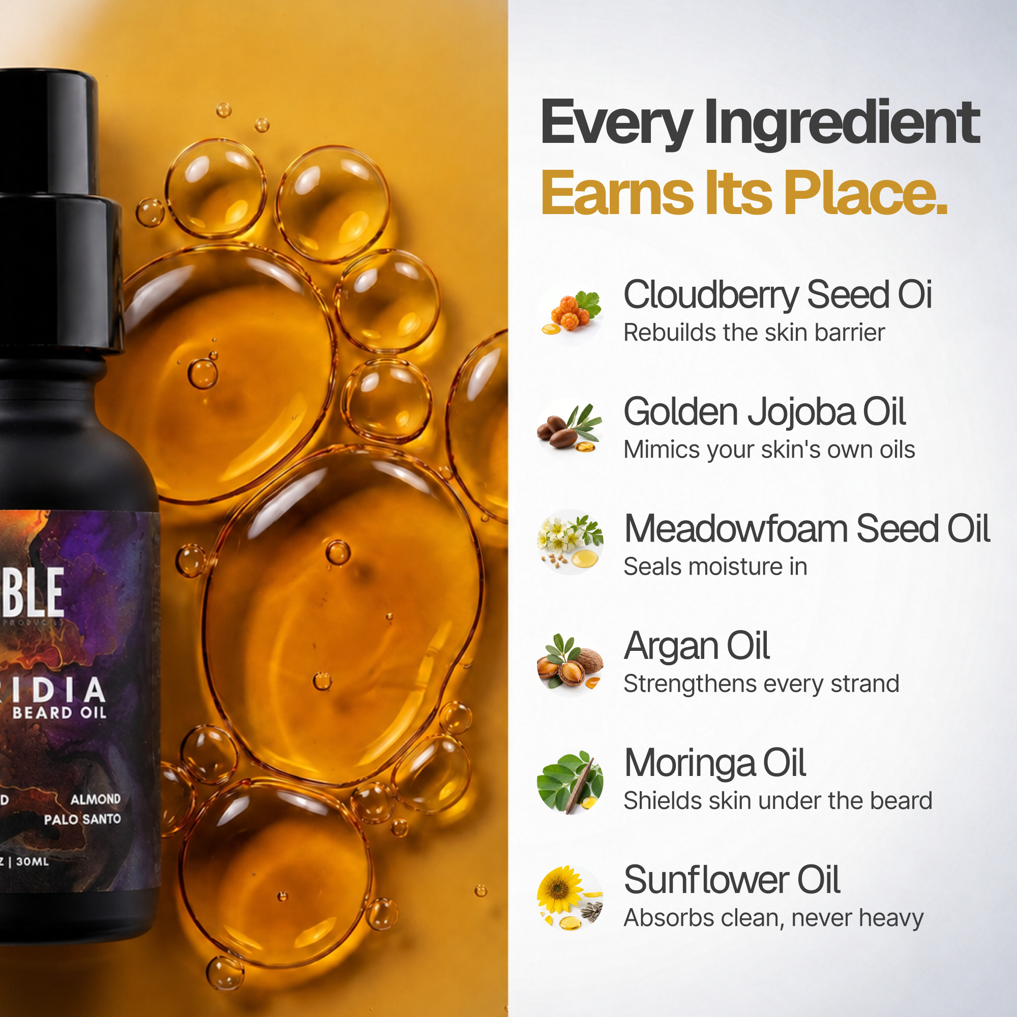 Meridia Beard Oil | Lightweight Hydration | Vanilla Orchid & Palo Santo | 1 oz