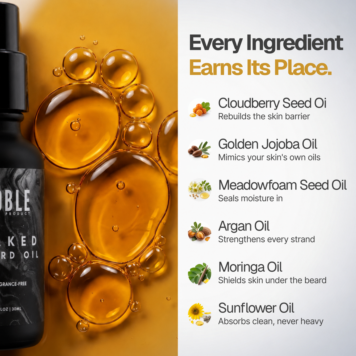 Naked Beard Oil | Lightweight Hydration | Fragrance-Free | 1 oz