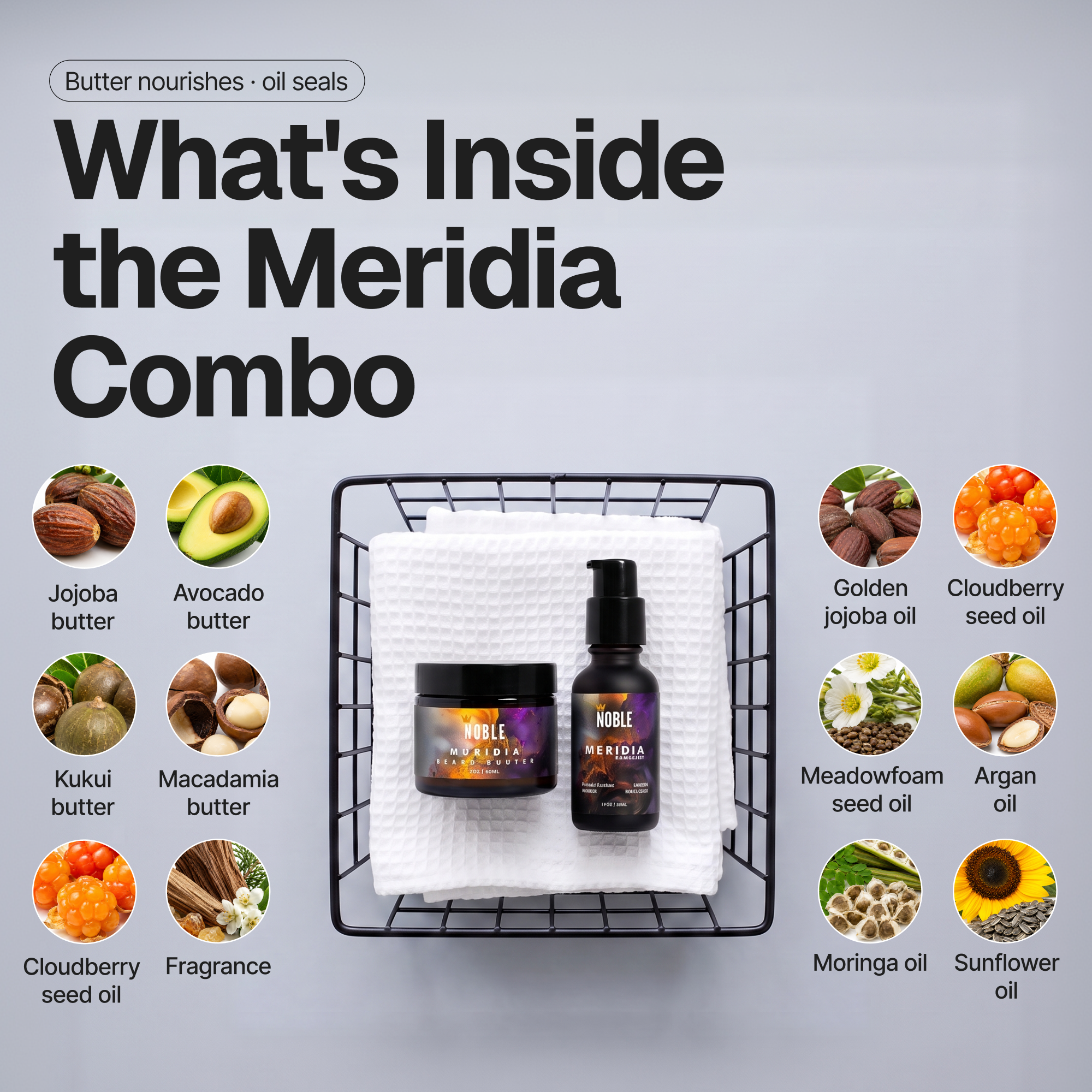 Meridia Beard Care Combo | Conditioning | Vanilla Orchid & Palo Santo | Butter & Oil Set