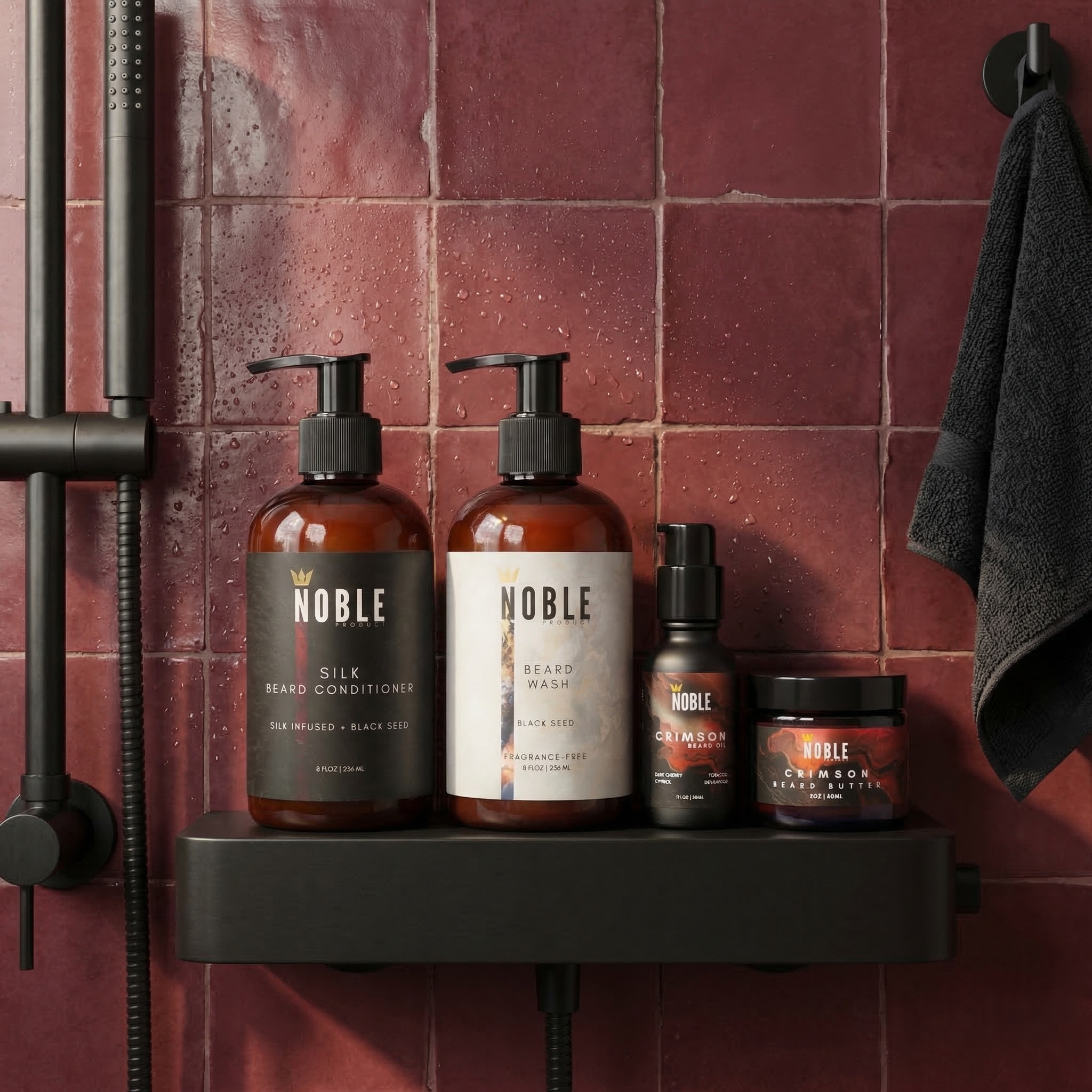 CRIMSON BEARD CARE SYSTEM | Deep Conditioning | Dark Cherry & Tobacco | 4-Piece Set