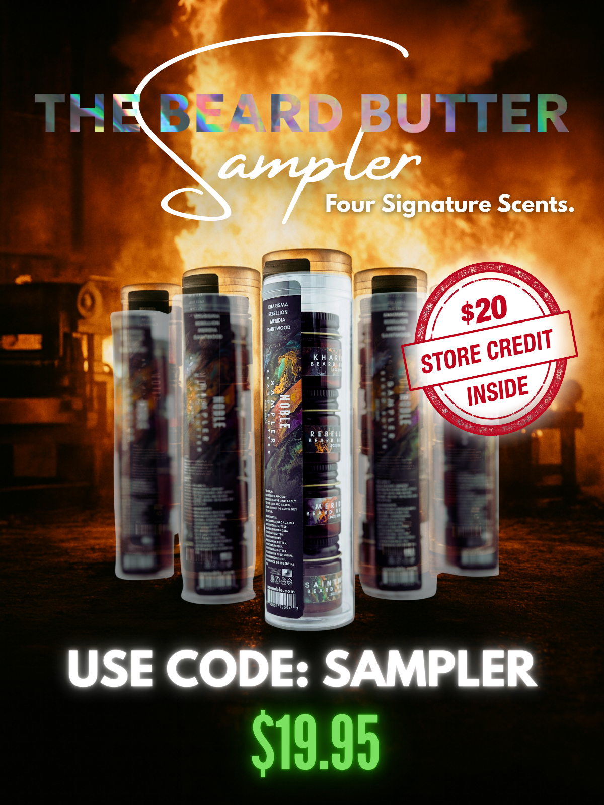 Beard Butter Sampler | 4 (0.5oz) Scented Minis – Kharisma, Meridia, Rebellion, Saintwood
