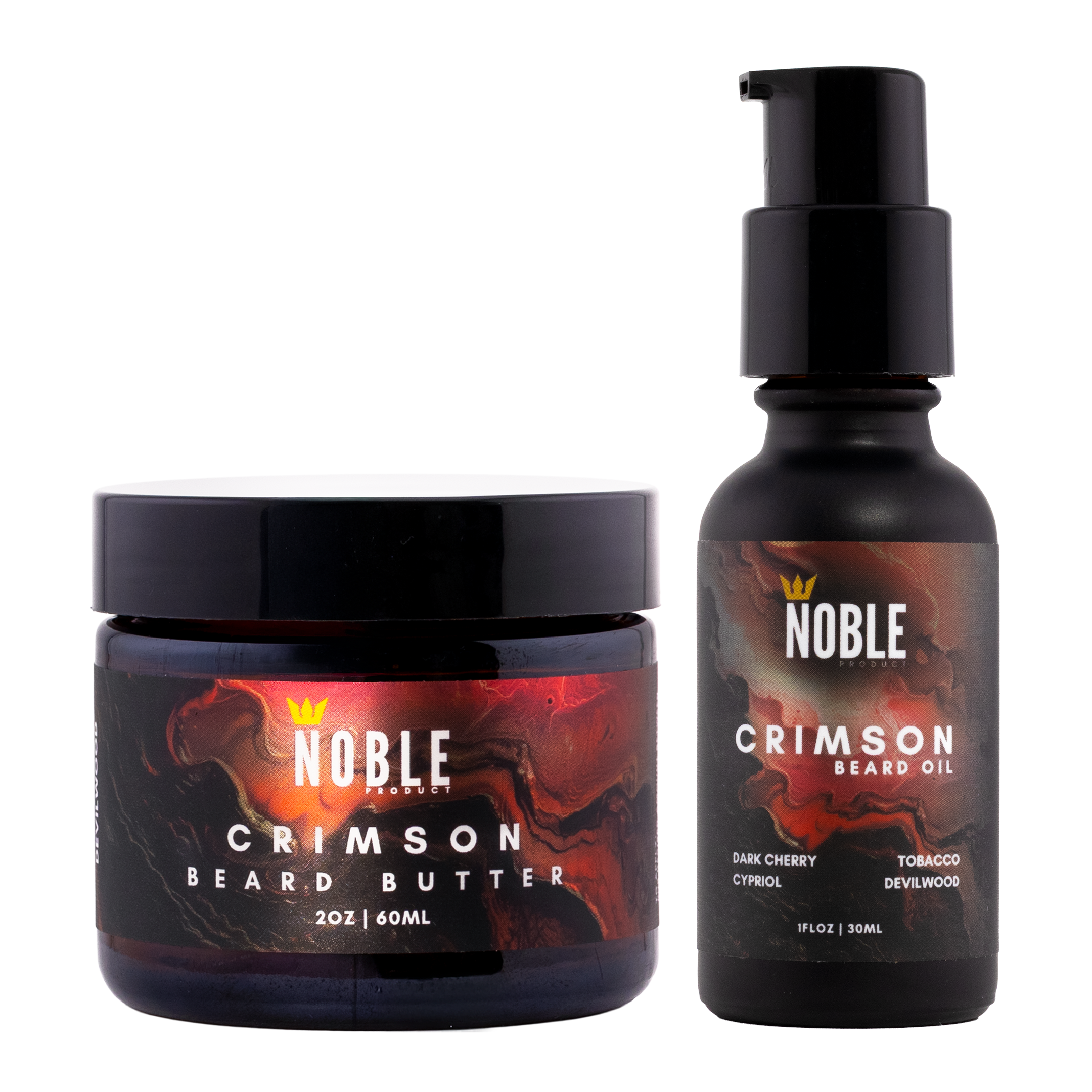 Crimson Beard Care Combo | 2 oz Beard Butter and 1 oz Beard Oil Set | Dark Cherry Tobacco Cypriol Devilwood