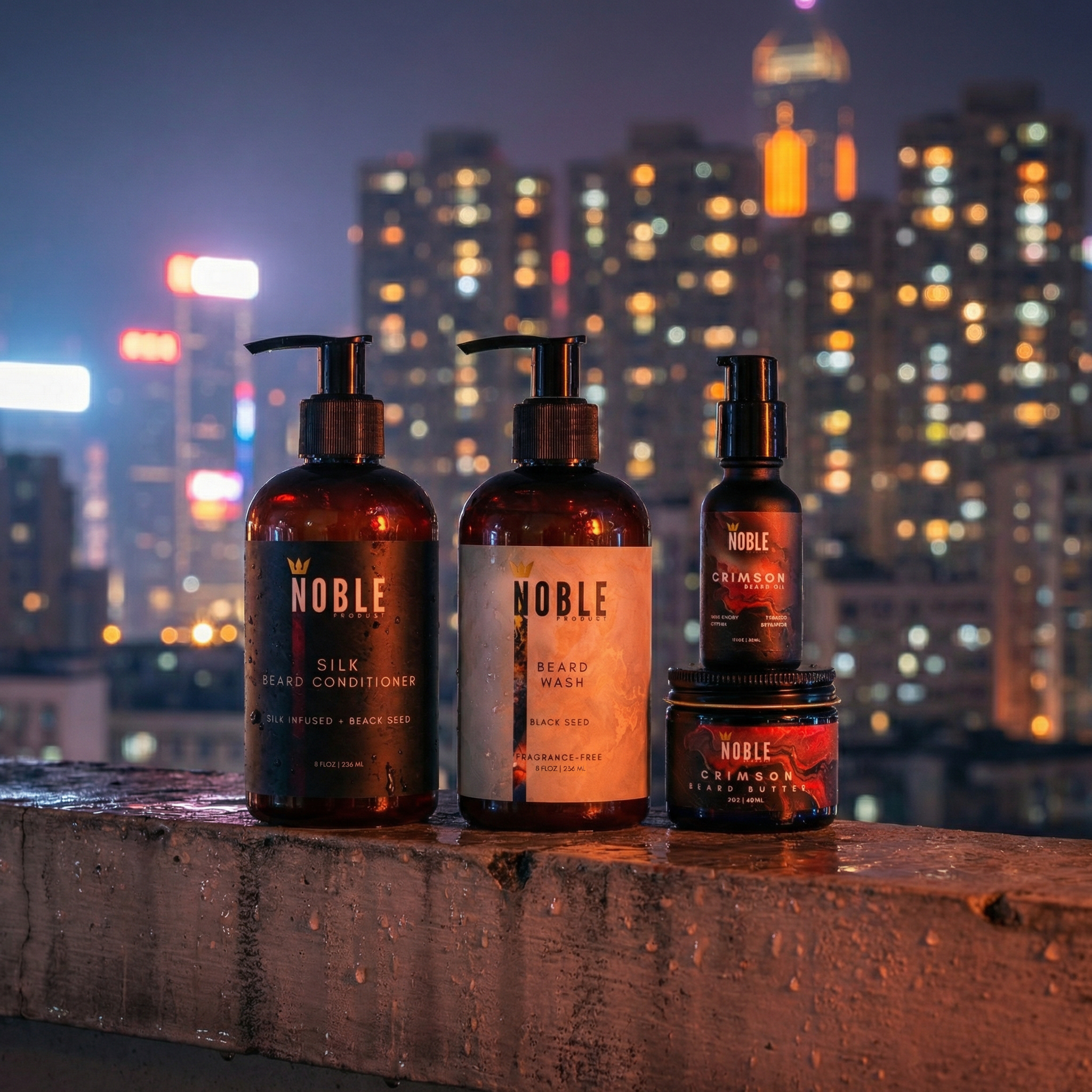 CRIMSON BEARD CARE SYSTEM | Deep Conditioning | Dark Cherry & Tobacco | 4-Piece Set