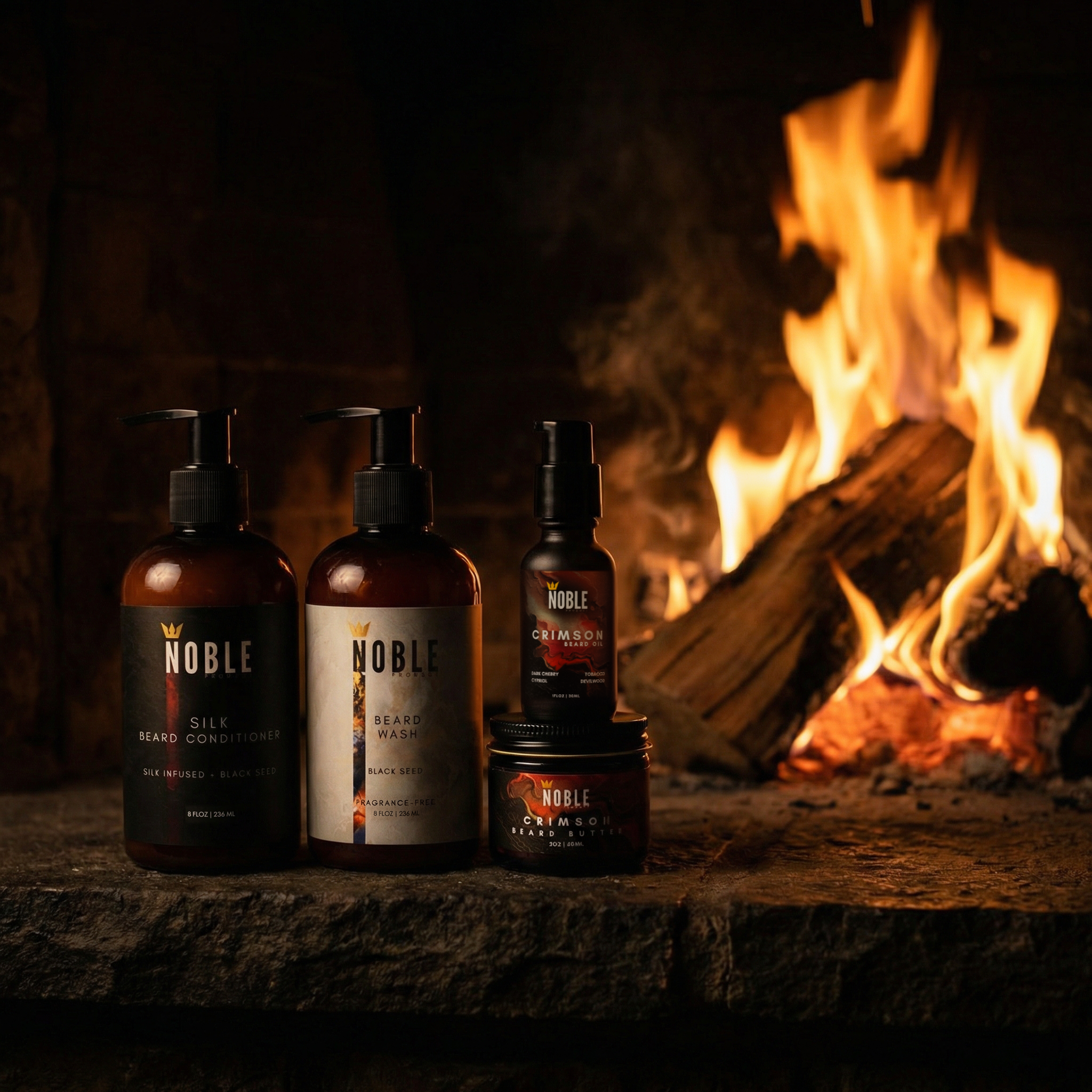 Crimson Beard Care Combo | 2 oz Beard Butter and 1 oz Beard Oil Set | Dark Cherry Tobacco Cypriol Devilwood