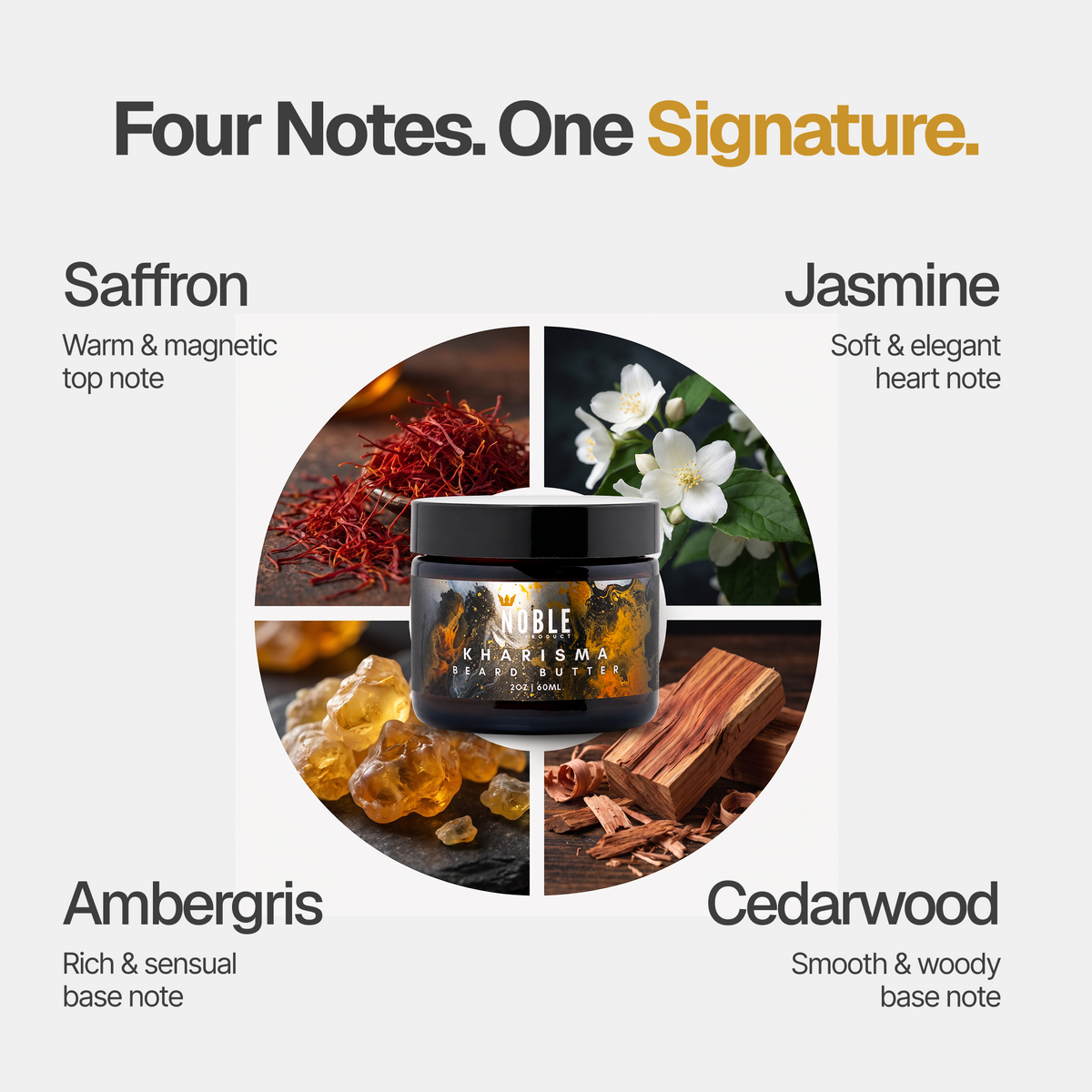 Kharisma Beard Butter, 2 oz, saffron, jasmine, ambergris and cedarwood | Noble Product Co.