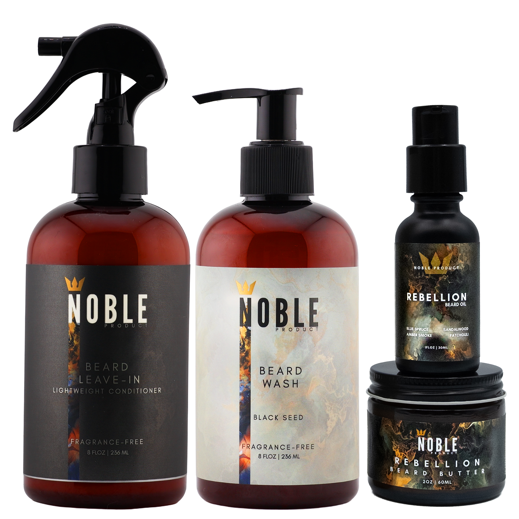 Rebellion Beard Care System – 4-Piece Set with Bold, Smoky-Wood Scent