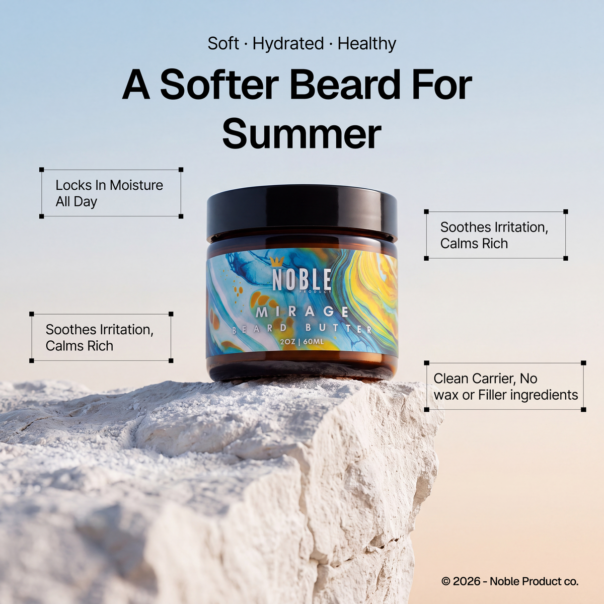 Mirage Beard Butter product detail graphic | Noble Product Co.