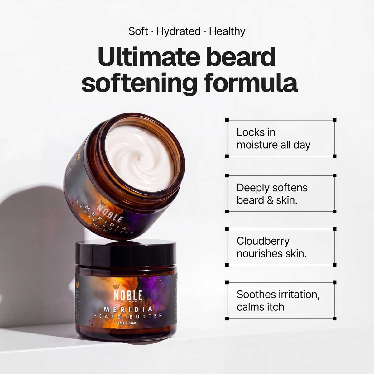 Meridia Beard Butter product features | Noble Product Co.