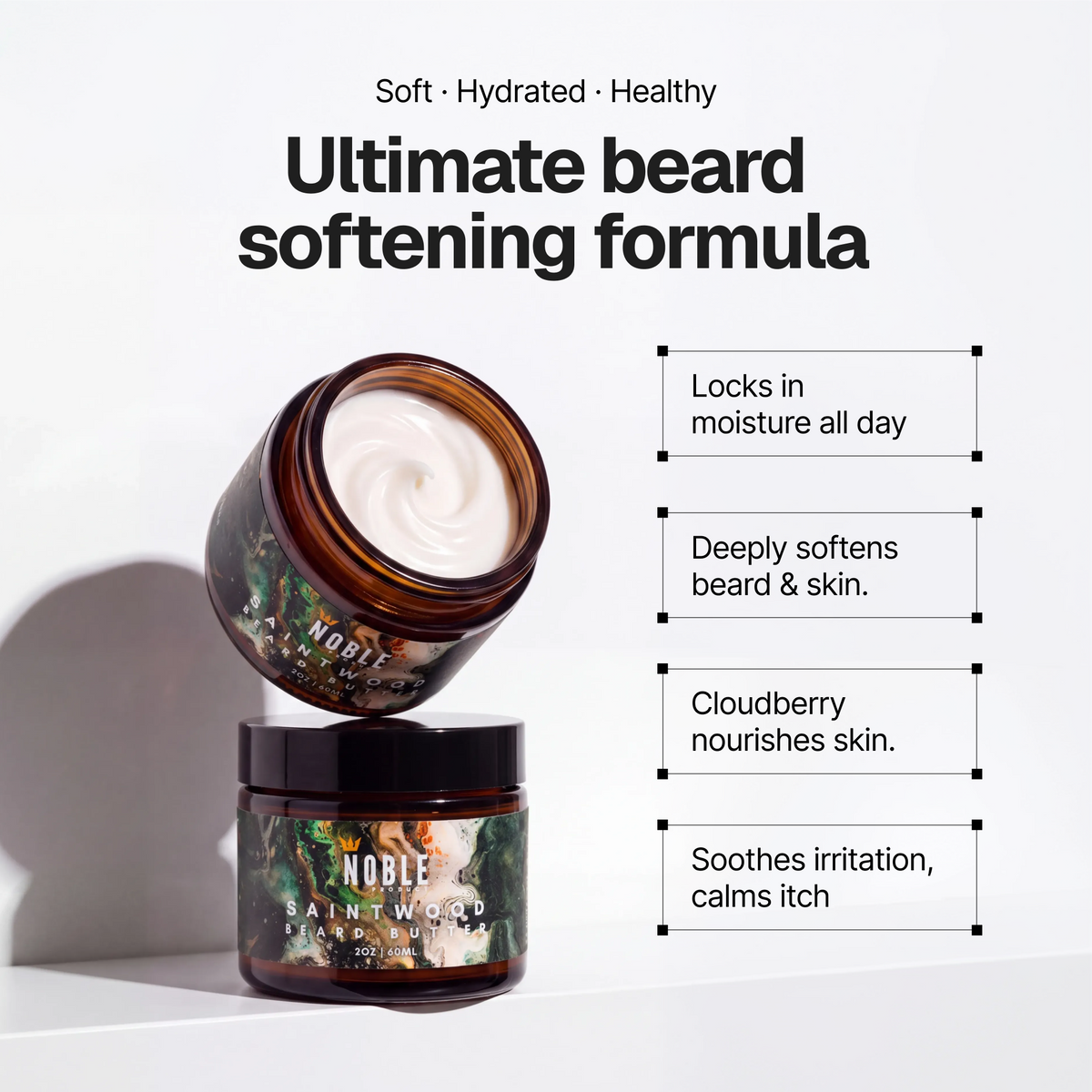 Saintwood Beard Butter product detail graphic | Noble Product Co.