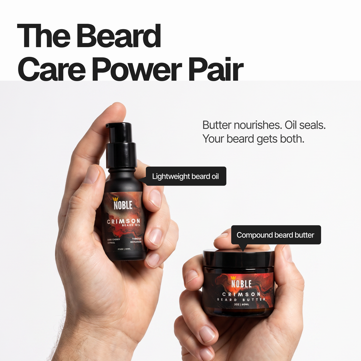 Crimson Beard Butter and Oil set beard care benefits | Noble Product Co.