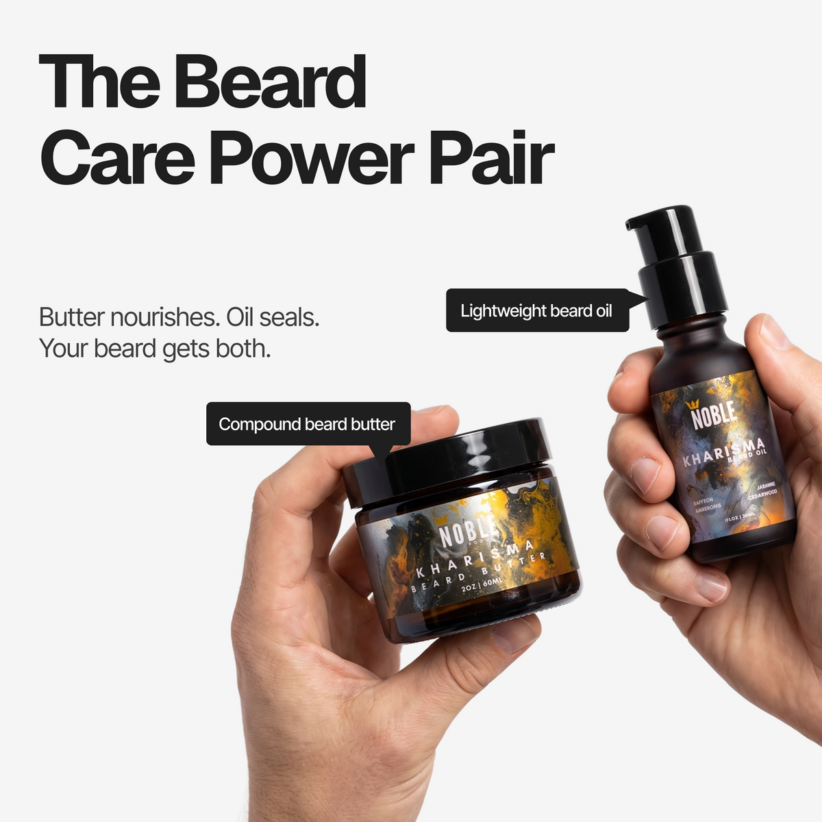 Kharisma Beard Butter and Oil set product features | Noble Product Co.