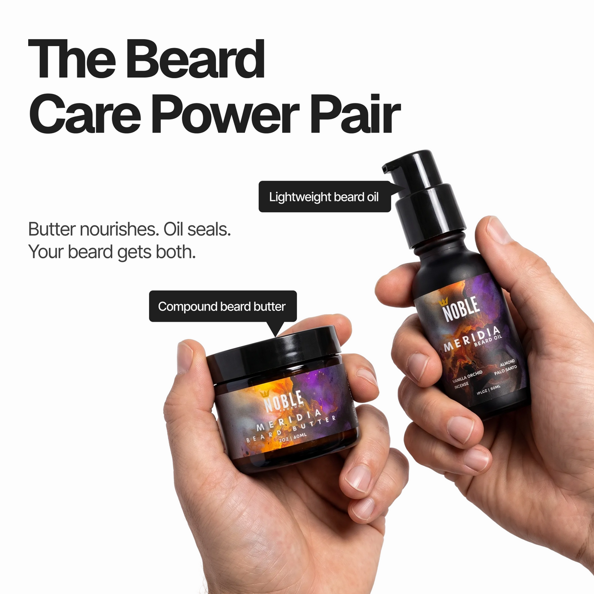 Meridia Beard Care Combo | Conditioning | Vanilla Orchid & Palo Santo | Butter & Oil Set