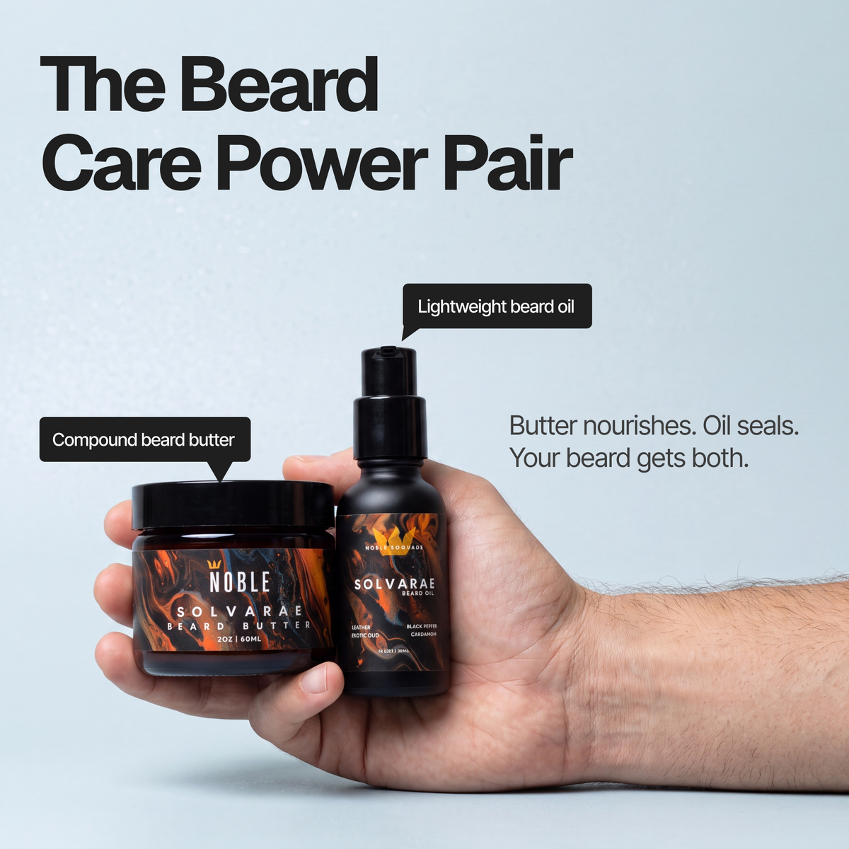 Solvarae Beard Butter and Oil set product features | Noble Product Co.