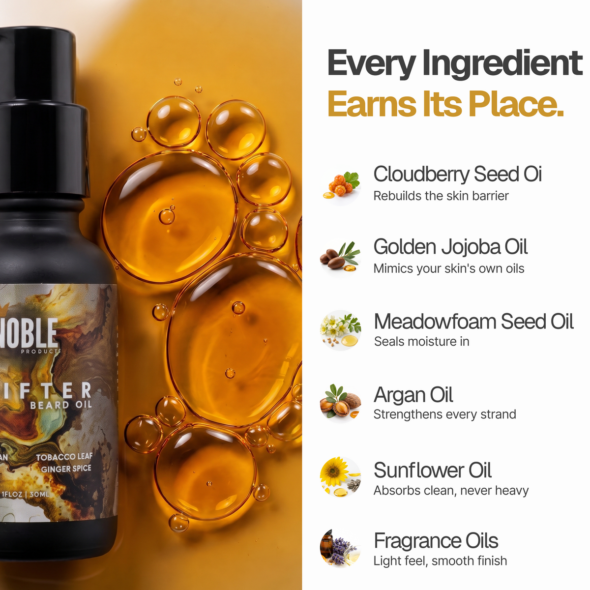 Drifter Beard Oil |Vanilla Bean & Tobacco Flower, Ginger Spice| 1 oz Lightweight Beard Oil