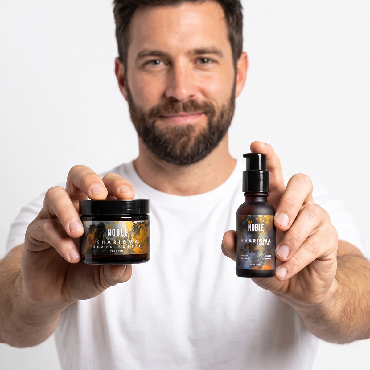 Kharisma Beard Butter and Oil set product detail graphic | Noble Product Co.