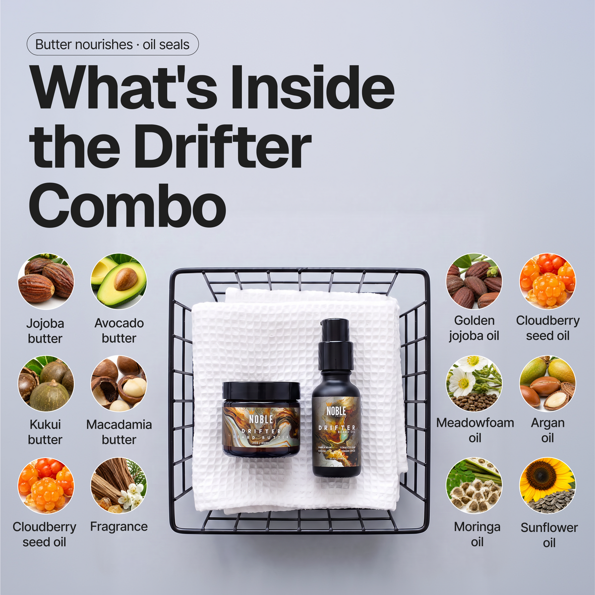Drifter Beard Care Combo | Conditioning | Vanilla Bean, Tobacco Flower & Ginger Spice | Butter & Oil Set
