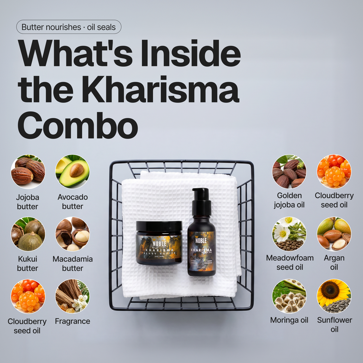 Kharisma Beard Butter and Oil set product information | Noble Product Co.