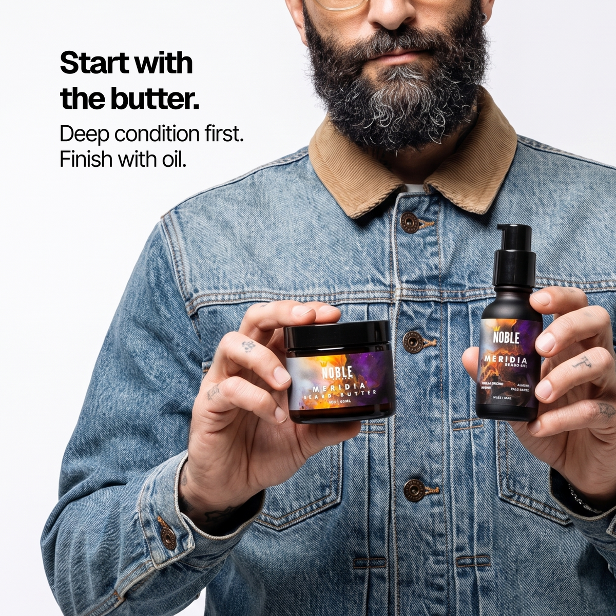 Meridia Beard Care Combo | Conditioning | Vanilla Orchid & Palo Santo | Butter & Oil Set