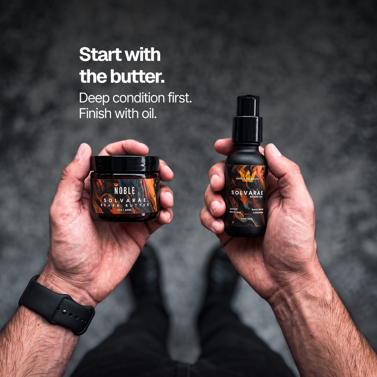 Solvarae Beard Butter and Oil set beard care benefits | Noble Product Co.